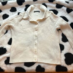 Cream Brandy Melville Ribbed Long Sleeve Button Down | One Size